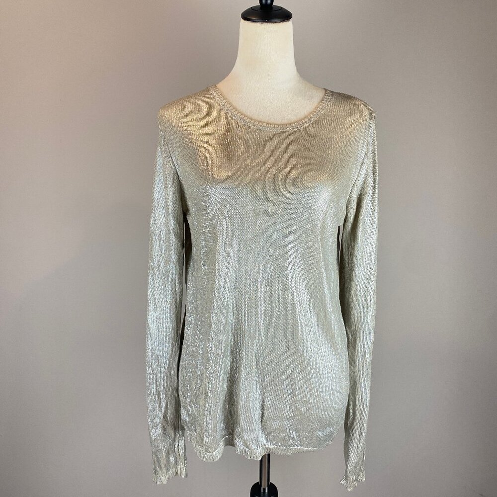 Majestic Filatures 100% Silk Sweater Size 3 Silver Metallic Sweater Knit